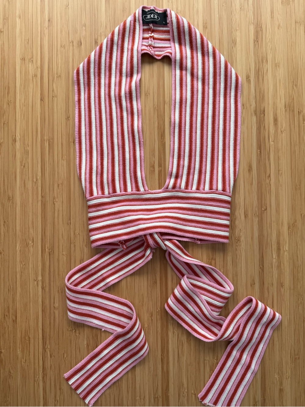Cider Ribbed Striped Halter Top in Pink, White & Coral